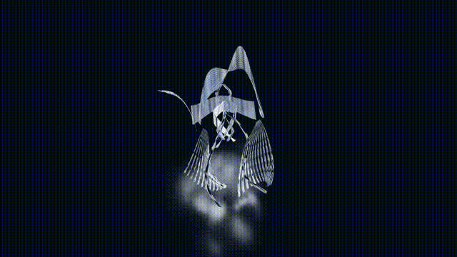 The spirit — a fluid ribbon-like virtual form